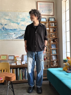 「JOURNAL STANDARD（ジャーナルスタンダード）のアブストラクト レース シャツ（シャツ/ブラウス、ブラック系）」を使った、ritmosさん（メンズ・168cm）の夏コーディネート