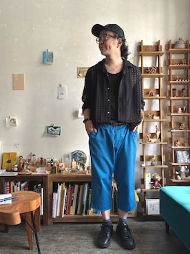 「adidas（アディダス）のアイテム（スニーカー、ブラック系）」を使った、ritmosさん（メンズ・168cm）の夏コーディネート