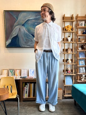「WHO'S WHO gallery（フーズフーギャラリー）のアイテム（デニムパンツ、ブルー系）」を使った、ritmosさん（メンズ・168cm）の夏コーディネート
