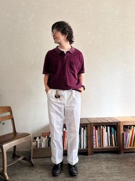 「SILAS（サイラス）のアイテム（ポロシャツ、レッド系）」を使った、ritmosさん（メンズ・168cm）の夏コーディネート