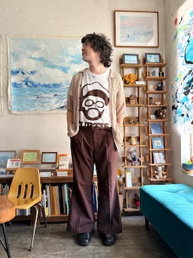 「古着のアイテム（シャツ/ブラウス、ベージュ系）」を使った、ritmosさん（メンズ・168cm）の夏コーディネート