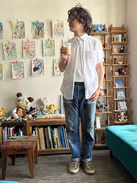 「UNITED LOTのアイテム（スニーカー、グリーン系）」を使った、ritmosさん（メンズ・168cm）の夏コーディネート
