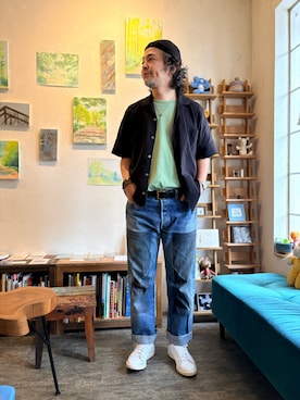「Levi's（リーバイス）のアイテム（デニムパンツ、ブルー系）」を使った、ritmosさん（メンズ・168cm）の夏コーディネート