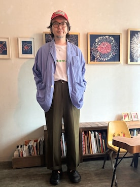 「NAUTICA（ノーティカ）のNAUTICA＋Adult Oriented Robes/ノーティカ アダルトオリンエンテッドローブス Broad Shirt Jacket（テーラードジャケット、ブルー系）」を使った、ritmosさん（メンズ・168cm）の夏コーディネート