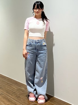 「クロップドトップス」｜KMさん（レディース・156cm）の夏コーディネート