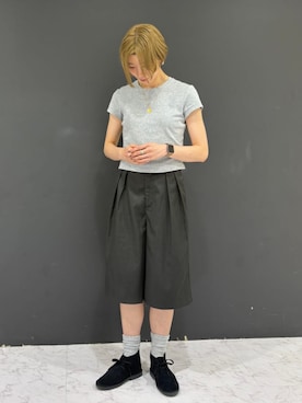 「Clarks（クラークス）のDesert Bt Evo. / レディースデザートブーツエヴォ（ブラックスエード）（ブーツ、ブラック系）」を使った、Clarks Japanさん（レディース・153cm）の夏コーディネート