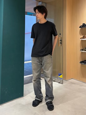 「Clarks（クラークス）のTrigenic2 Sun / トライジェニック2サン（ブラックスエード）（サンダル、ブラック系）」を使った、Clarks Japanさん（レディース・153cm）の夏コーディネート
