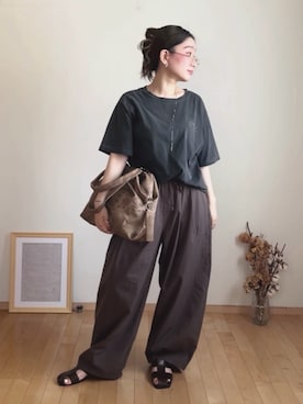 「しまむら（シマムラ）のアイテム（Tシャツ/カットソー、ブルー系）」を使った、sakunoclosetさん（レディース・156cm）の夏コーディネート