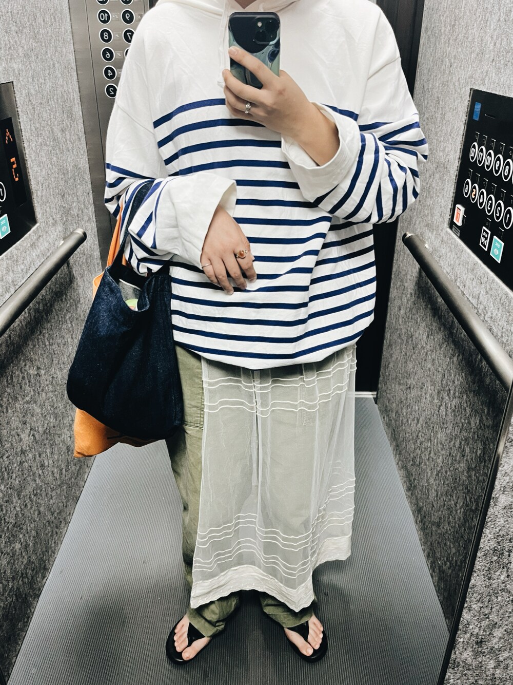 「BEAMS BOY、vintage、レイヤードスタイル」｜「queのアイテム（サンダル、ブラック系）」を使った、Slさん（レディース・163cm）の夏コーディネートの1枚目の写真