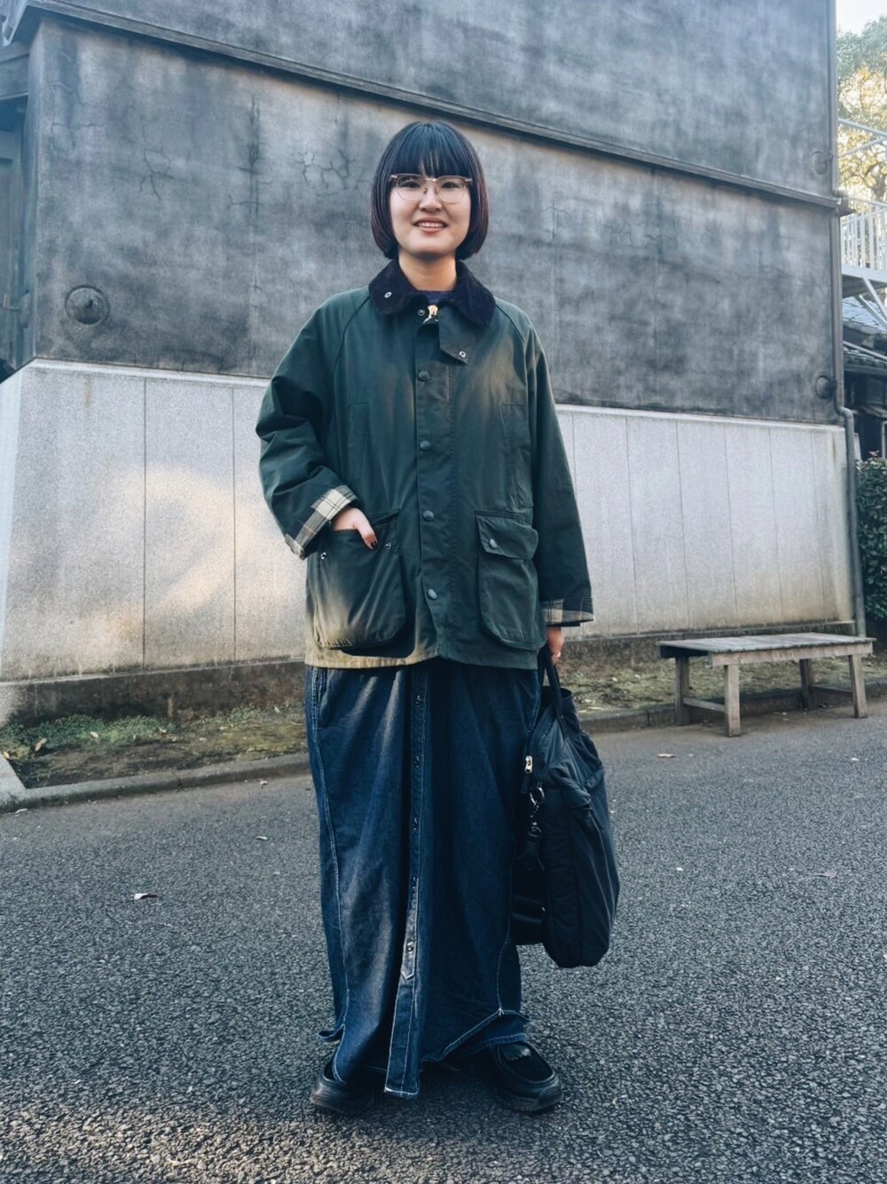 「Bshopのアイテム（ジャケット/アウター、グリーン系）」を使った、Slさん（レディース・163cm）の冬コーディネートの1枚目の写真