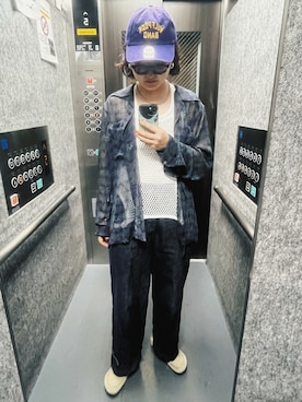 「アイテム（キャップ、パープル系）」を使った、Slさん（レディース・165cm）の夏コーディネート
