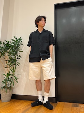 「BROOKS BROTHERS（ブルックスブラザーズ）の『別注』BROOKS BROTHERS×URBAN RESEARCH　LINEN CAMP SHIRTS SHORT-SLEEVE（シャツ/ブラウス、ブラック系）」を使った、ktrrrrrさん（メンズ・168cm）の夏コーディネート