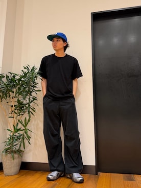 「EKAL（エカル）の8パネルベースボールキャップ（キャップ、ブルー系）」を使った、ktrrrrrさん（メンズ・168cm）の夏コーディネート