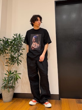 「URBAN RESEARCH（アーバンリサーチ）のGIRL WITH A LOVE T-SHIRTS（Tシャツ/カットソー、ブラック系）」を使った、コタローさん（メンズ・168cm）の夏コーディネート