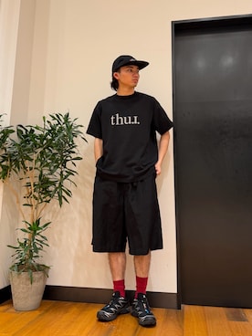 「URBAN RESEARCH（アーバンリサーチ）のthur. esp logo CAP（キャップ、ブラック系）」を使った、コタローさん（メンズ・168cm）の夏コーディネート