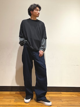 「URBAN RESEARCH（アーバンリサーチ）のnew basic　WASHABLE MERINO WOOL T-SHIRTS（Tシャツ/カットソー、ブラック系）」を使った、ktrrrrrさん（メンズ・168cm）の春コーディネート