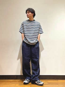 「URBAN RESEARCH DOORS（アーバンリサーチドアーズ）の『別注』CHAMPION×DOORS　BORDER T-SHIRTS（Tシャツ/カットソー、ブルー系）」を使った、ktrrrrrさん（メンズ・168cm）の春コーディネート