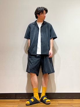 「URBAN RESEARCH（アーバンリサーチ）のWASHABLE CUPRO SS O/C SHIRTS（シャツ/ブラウス、ブラック系）」を使った、ktrrrrrさん（メンズ・168cm）の春コーディネート