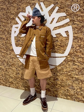 「Timberland（ティンバーランド）の【定番】スリーアイ(3eye) クラシックラグ メンズ（モカシン/デッキシューズ、ブラウン系）」を使った、HIROKI ARAさん（メンズ・175cm）の夏コーディネート