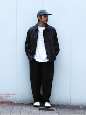 「is-ness（イズネス）のis-ness / イズネス Linen Track Pants（その他パンツ、ブルー系）」を使った、YOSHIMURAさん（メンズ・170cm）の春コーディネート