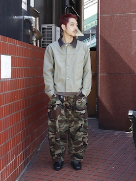 「WISM（ウィズム）のNAMELESSNESS / ネームレスネス DUCK JACKET（ブルゾン、ベージュ系）」を使った、YOSHIMURAさん（メンズ・170cm）の春コーディネート