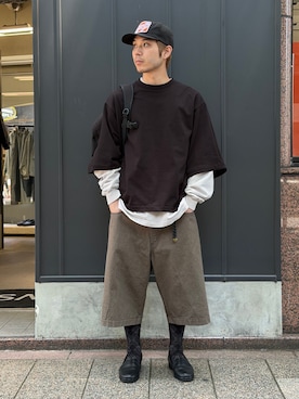 「bal（バル）のbal × WISM 別注 LOOSE FIT 5P DENIM SHORT2（その他パンツ、グリーン系）」を使った、YOSHIMURAさん（メンズ・170cm）の春コーディネート