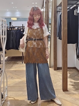 「GLOBAL WORK（グローバルワーク）のやさしソールVカットパンプス/1023336（パンプス、ベージュ系）」を使った、K・Nさん（レディース・161cm）の夏コーディネート
