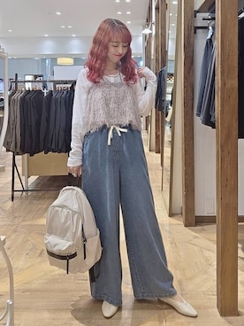 「GLOBAL WORK（グローバルワーク）のサラサラヘンリーネック長袖プルオーバー/1017895（Tシャツ/カットソー、ホワイト系）」を使った、K・Nさん（レディース・161cm）の夏コーディネート