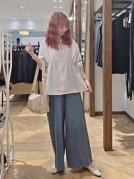 「GLOBAL WORK（グローバルワーク）のやさしソールVカットパンプス/1023336（パンプス、ベージュ系）」を使った、K・Nさん（レディース・161cm）の夏コーディネート