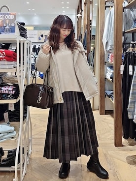 「GLOBAL WORK（グローバルワーク）のエアリュクスダウンフードブルゾン/495695（ダウンジャケット/コート）」を使った、K・Nさん（レディース・161cm）の冬コーディネート