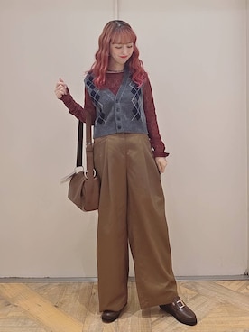 「GLOBAL WORK（グローバルワーク）のアーガイルモールベスト/1044418（ベスト、グレー系）」を使った、K・Nさん（レディース・161cm）の秋コーディネート