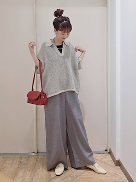 「GLOBAL WORK（グローバルワーク）のメッシュラメポロニット半袖/587686（ニット/セーター）」を使った、K・Nさん（レディース・161cm）の秋コーディネート