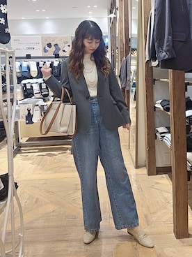 「GLOBAL WORK（グローバルワーク）のアイテム（ノーカラージャケット）」を使った、K・Nさん（レディース・161cm）の春コーディネート