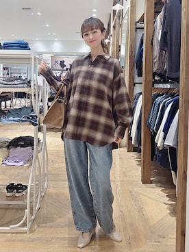 「GLOBAL WORK（グローバルワーク）のGOODデニムバギーパンツ/498388（デニムパンツ）」を使った、K・Nさん（レディース・161cm・40代）の秋コーディネート