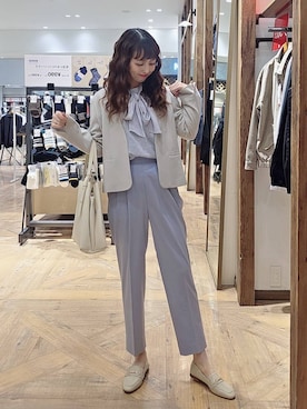 「アイテム（パンツドレス、ベージュ系）」を使った、K・Nさん（レディース・161cm）の冬コーディネート