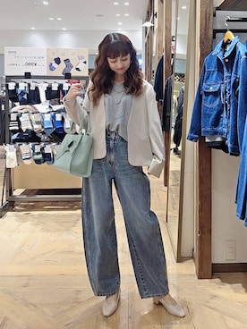 「アイテム（パンツドレス、ベージュ系）」を使った、K・Nさん（レディース・161cm）の冬コーディネート