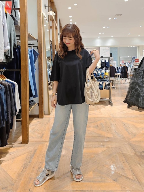   ラウンジ コットンリブ クロップド Tシャツ 送関込 セミクロップド丈]デイリーラウンドネックレタリング半袖Tシャツ