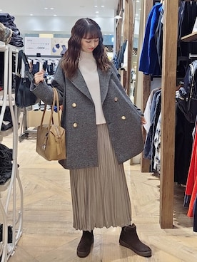 「アイテム（スカート、ベージュ系）」を使った、K・Nさん（レディース・161cm）の冬コーディネート