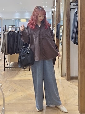 「GLOBAL WORK（グローバルワーク）のサラサラヘンリーネック長袖プルオーバー/1017895（Tシャツ/カットソー、ホワイト系）」を使った、K・Nさん（レディース・161cm）の秋コーディネート