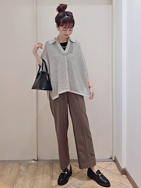 「GLOBAL WORK（グローバルワーク）のメッシュラメポロニット半袖/587686（ニット/セーター）」を使った、K・Nさん（レディース・161cm）の秋コーディネート