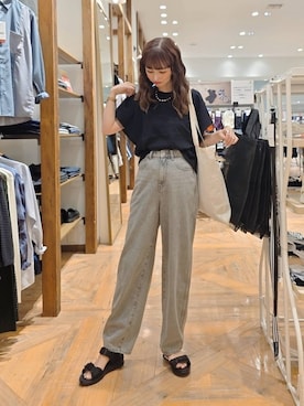 「GLOBAL WORK（グローバルワーク）のGOODデニムバギーパンツ/118365（デニムパンツ）」を使った、K・Nさん（レディース・161cm・30代）の夏コーディネート