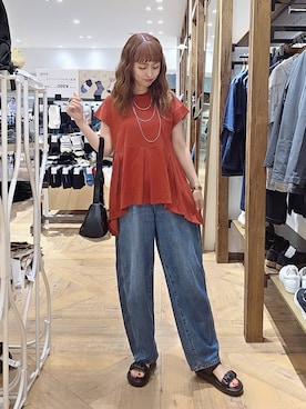「GLOBAL WORK（グローバルワーク）のGOODデニムバレルパンツ/600980（デニムパンツ、ブルー系）」を使った、K・Nさん（レディース・161cm）の春コーディネート