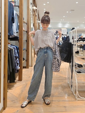 「GLOBAL WORK（グローバルワーク）のGOODデニムバギーパンツ/118365（デニムパンツ）」を使った、K・Nさん（レディース・161cm・30代）の夏コーディネート