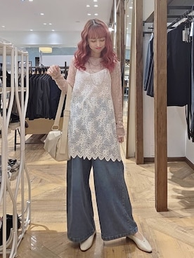 「GLOBAL WORK（グローバルワーク）のやさしソールVカットパンプス/1023336（パンプス、ベージュ系）」を使った、K・Nさん（レディース・161cm）の夏コーディネート