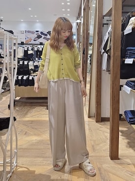 「GLOBAL WORK（グローバルワーク）のエアかるイージーワイドパンツ/636578（その他パンツ、ベージュ系）」を使った、K・Nさん（レディース・161cm）の夏コーディネート