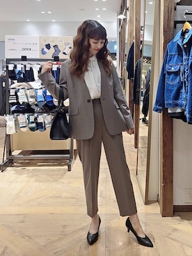 「GLOBAL WORK（グローバルワーク）のアイテム（ノーカラージャケット）」を使った、K・Nさん（レディース・161cm）の冬コーディネート