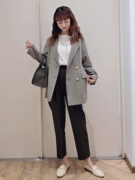 「GLOBAL WORK（グローバルワーク）のアイテム（テーラードジャケット）」を使った、K・Nさん（レディース・161cm）の秋コーディネート
