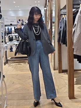 「GLOBAL WORK（グローバルワーク）のアイテム（ノーカラージャケット）」を使った、K・Nさん（レディース・161cm）の春コーディネート