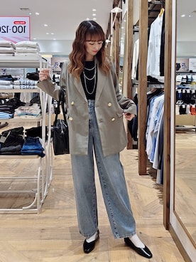「GLOBAL WORK（グローバルワーク）のGOODデニムバギーパンツ/498388（デニムパンツ）」を使った、K・Nさん（レディース・161cm・40代）の秋コーディネート