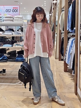 「アイテム（カーディガン/ボレロ、ピンク系）」を使った、K・Nさん（レディース・161cm）の秋コーディネート